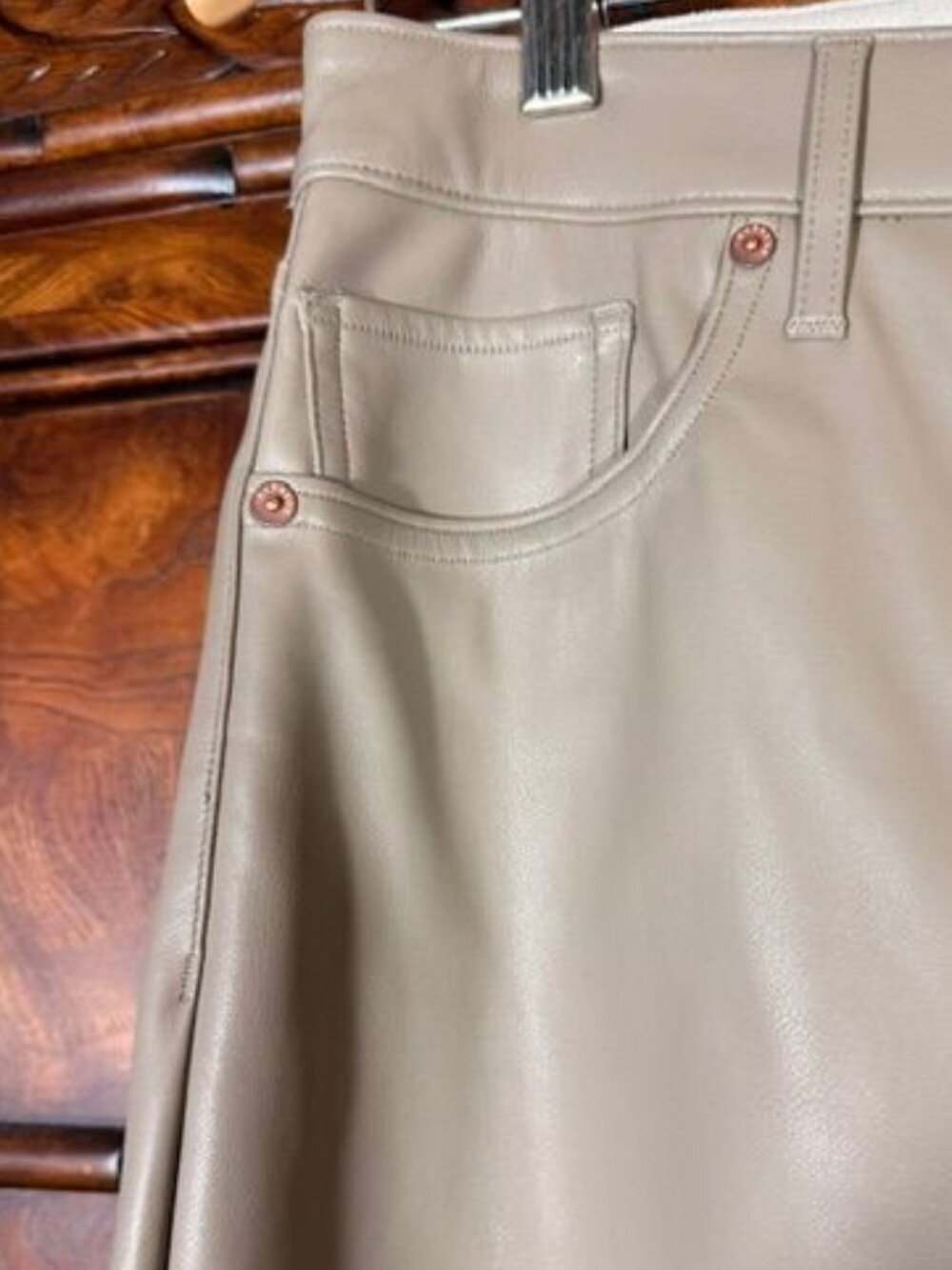Express Taupe Modern Straight Super High Rise Faux Lambskin Leather Jean Sz 12L - Picture 4 of 13